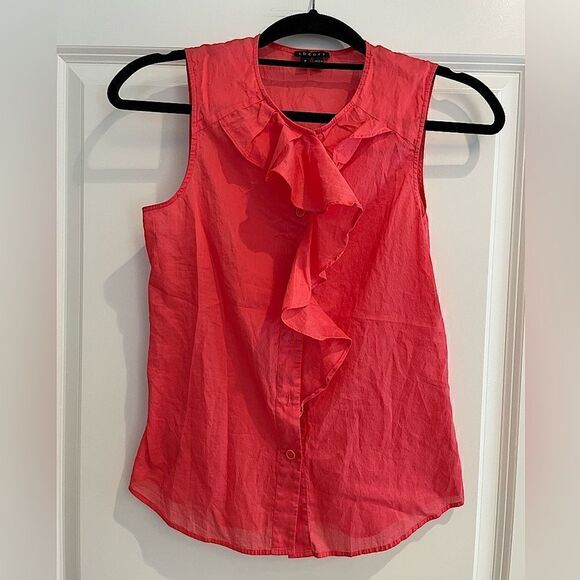EUC Theory Sleeveless Blouse Coral Ruffle Sz. P (Small) - Picture 1 of 10